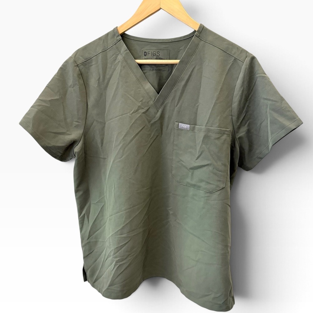 FIGS Women's Size L Scrub Top Dark Olive Catarina 1-Pocket 1000212 Medleisure